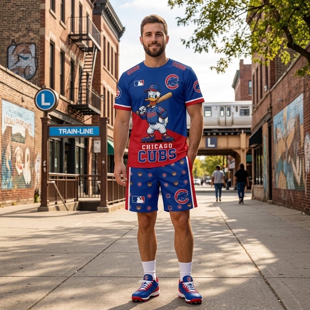 Cartoon Duck Baseball Fan T-Shirt And Shorts Set, Sport Outfit Combo | 30 Teams Available