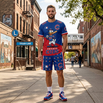 Cartoon Duck Baseball Fan T-Shirt And Shorts Set, Sport Outfit Combo | 30 Teams Available