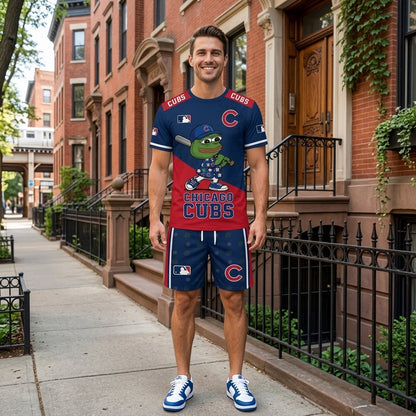 Meme Frog Baseball Fan T-Shirt And Shorts Set, Funny Sport Outfit | 30 Teams Available