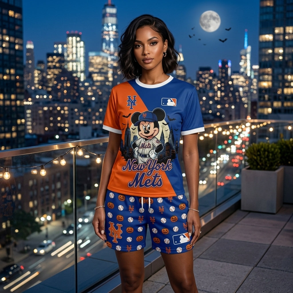 Halloween Baseball Fan T-Shirt And Shorts Set, Cartoon Mouse Sport Outfit | 30 Teams Available