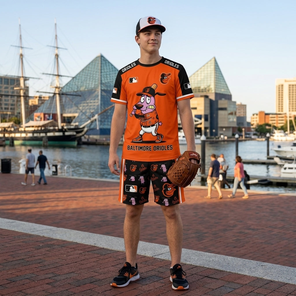 Sport Fan Set T-Shirt + Shorts, Cartoon Dog Baseball Inspired Outfit | All 30 Teams Available
