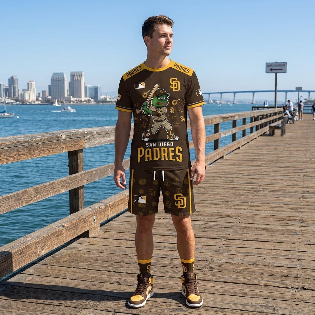 Meme Frog Baseball Fan T-Shirt And Shorts Set, Funny Sport Outfit | 30 Teams Available