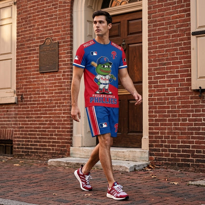 Meme Frog Baseball Fan T-Shirt And Shorts Set, Funny Sport Outfit | 30 Teams Available