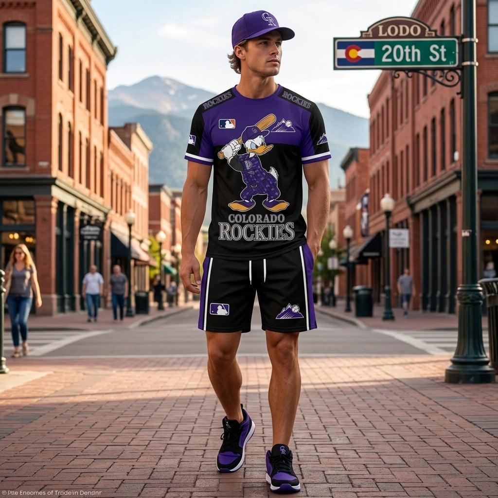Cartoon Duck Baseball Fan T-Shirt And Shorts Set, Sport Outfit Combo | 30 Teams Available