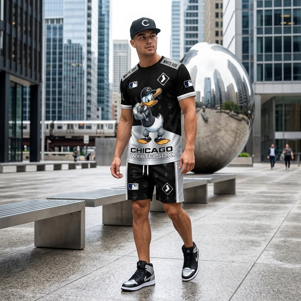 Cartoon Duck Baseball Fan T-Shirt And Shorts Set, Sport Outfit Combo | 30 Teams Available