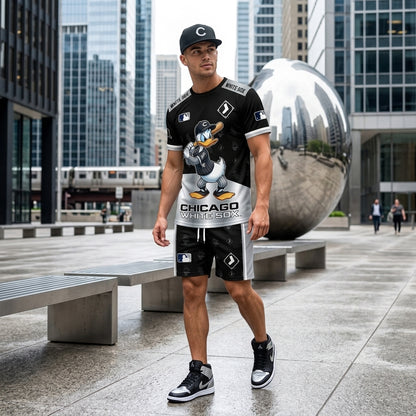 Cartoon Duck Baseball Fan T-Shirt And Shorts Set, Sport Outfit Combo | 30 Teams Available