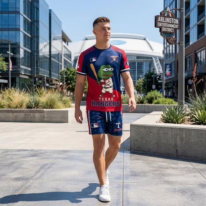 Meme Frog Baseball Fan T-Shirt And Shorts Set, Funny Sport Outfit | 30 Teams Available