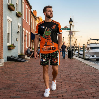 Meme Frog Baseball Fan T-Shirt And Shorts Set, Funny Sport Outfit | 30 Teams Available