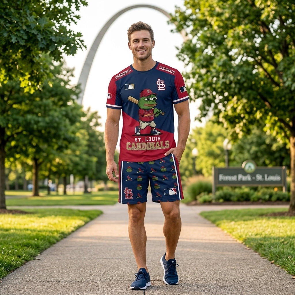 Meme Frog Baseball Fan T-Shirt And Shorts Set, Funny Sport Outfit | 30 Teams Available