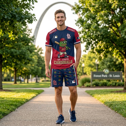Meme Frog Baseball Fan T-Shirt And Shorts Set, Funny Sport Outfit | 30 Teams Available