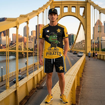 Meme Frog Baseball Fan T-Shirt And Shorts Set, Funny Sport Outfit | 30 Teams Available