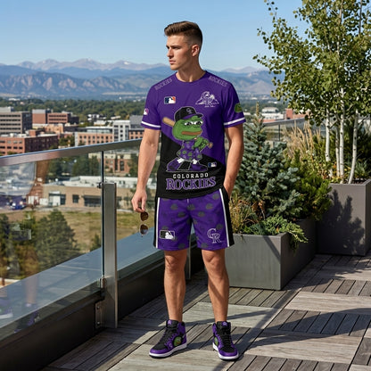Meme Frog Baseball Fan T-Shirt And Shorts Set, Funny Sport Outfit | 30 Teams Available