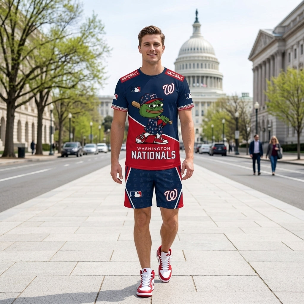 Meme Frog Baseball Fan T-Shirt And Shorts Set, Funny Sport Outfit | 30 Teams Available