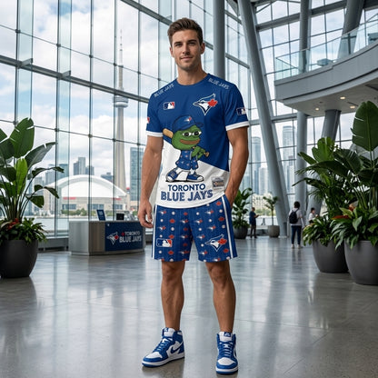 Meme Frog Baseball Fan T-Shirt And Shorts Set, Funny Sport Outfit | 30 Teams Available
