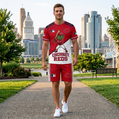Meme Frog Baseball Fan T-Shirt And Shorts Set, Funny Sport Outfit | 30 Teams Available