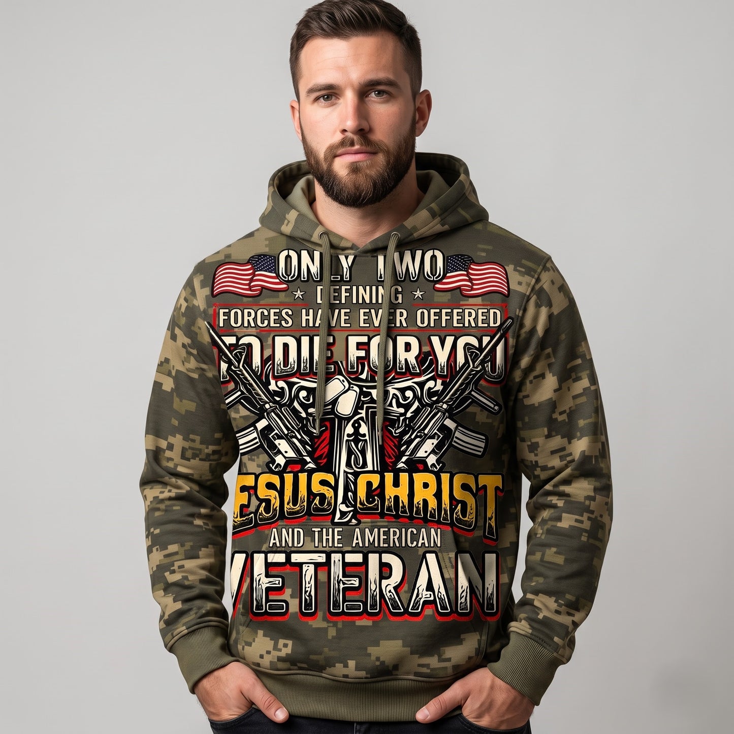 American Veteran Faith Shirt — Jesus Christ Veteran Graphic T-Shirt — Sweatshirt — Hoodie & Zip Hood - Custom Fan Apparel Image 6