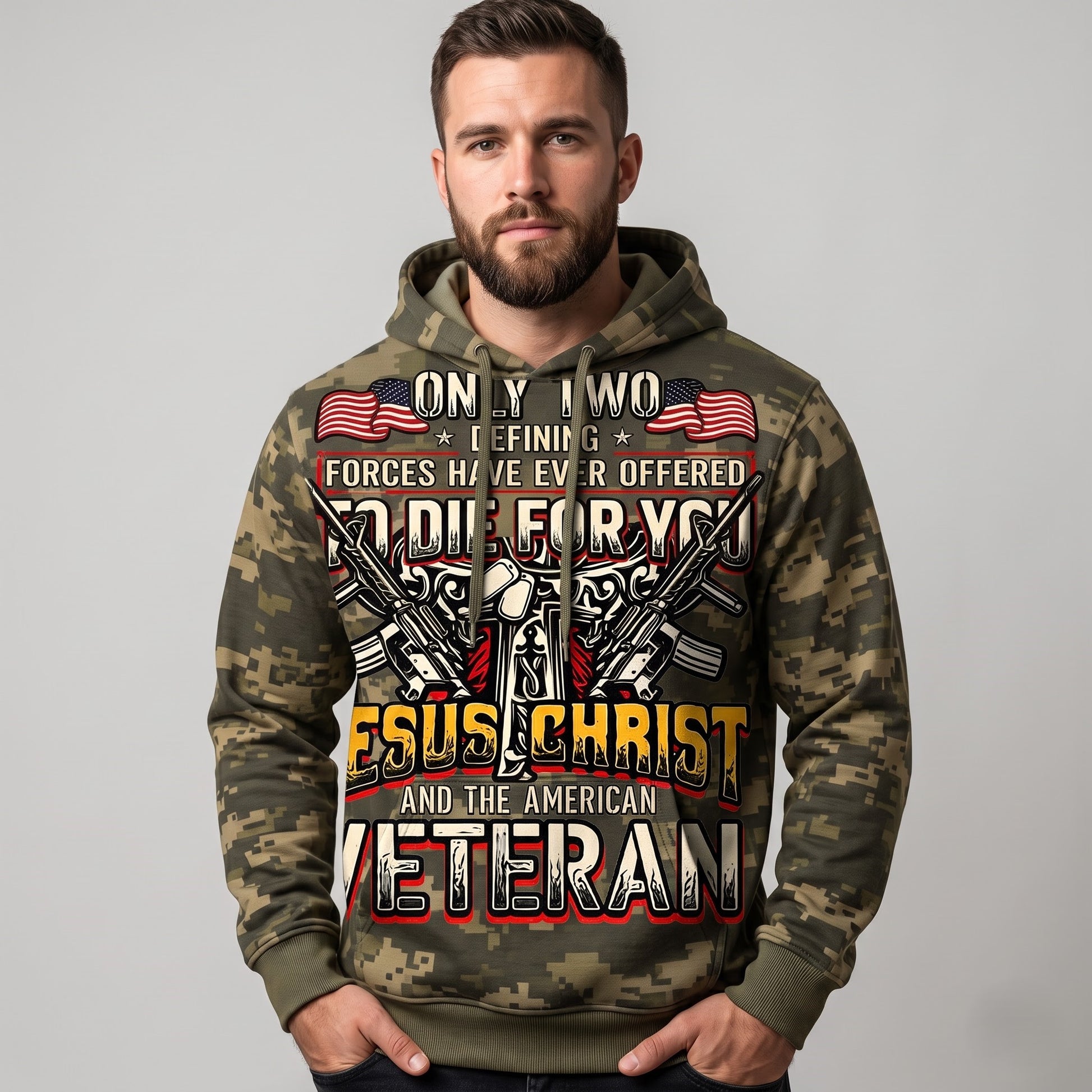American Veteran Faith Shirt — Jesus Christ Veteran Graphic T-Shirt — Sweatshirt — Hoodie & Zip Hood - Custom Fan Apparel Image 6