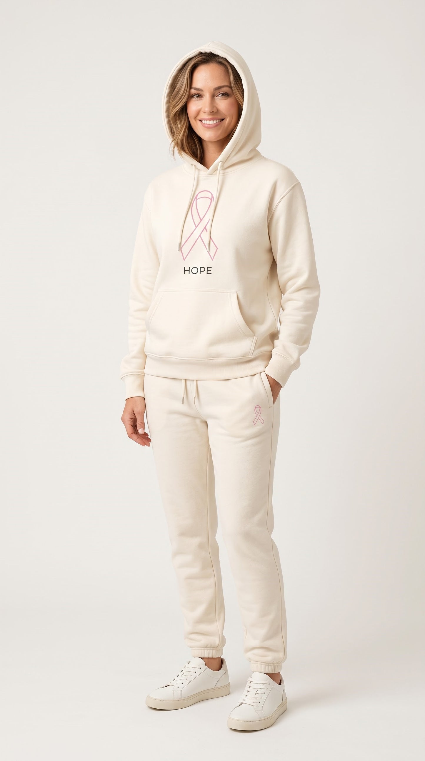 Pink Ribbon Hoodie & Sweatpants Set, Breast Cancer Awareness Tracksuit, Hope Support Outfit Hoodie & Sweatpants Set — 8 Styles