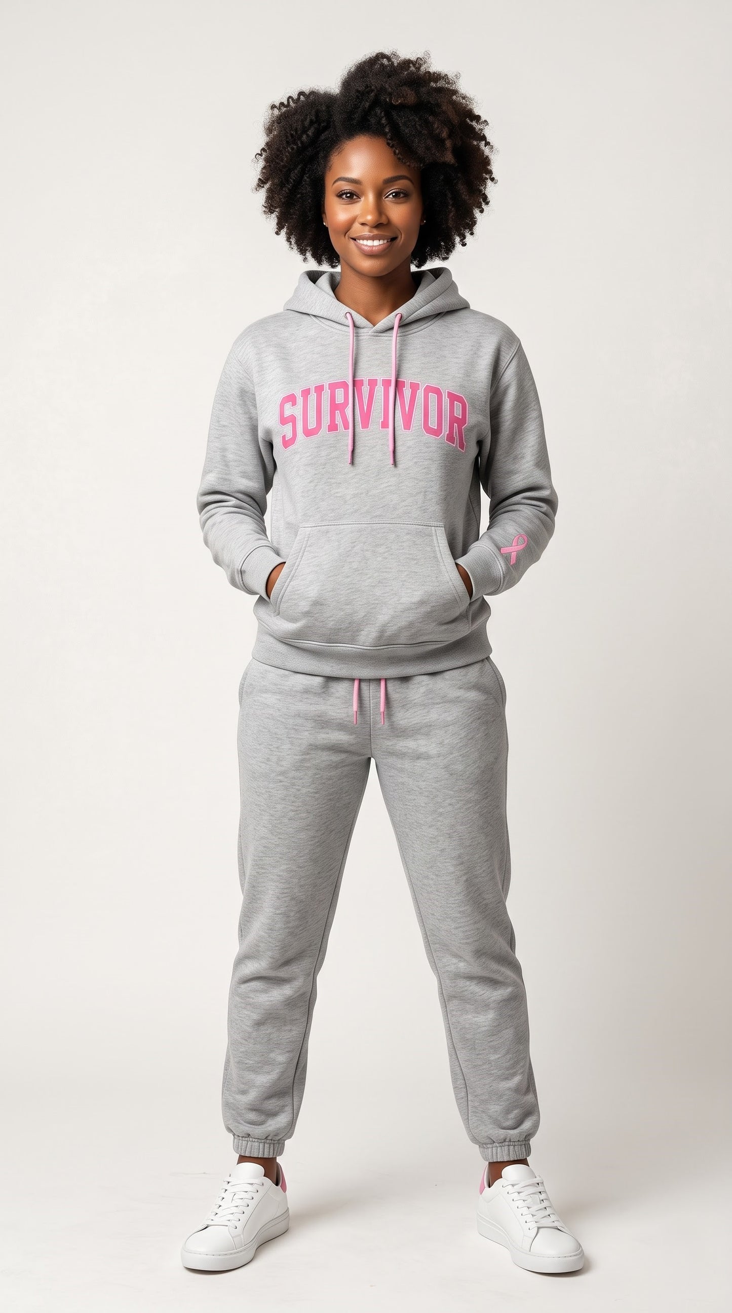 Pink Ribbon Hoodie & Sweatpants Set, Breast Cancer Awareness Tracksuit, Hope Support Outfit Hoodie & Sweatpants Set — 8 Styles
