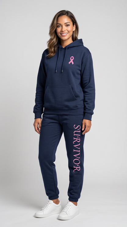 Pink Ribbon Hoodie & Sweatpants Set, Breast Cancer Awareness Tracksuit, Hope Support Outfit Hoodie & Sweatpants Set — 8 Styles