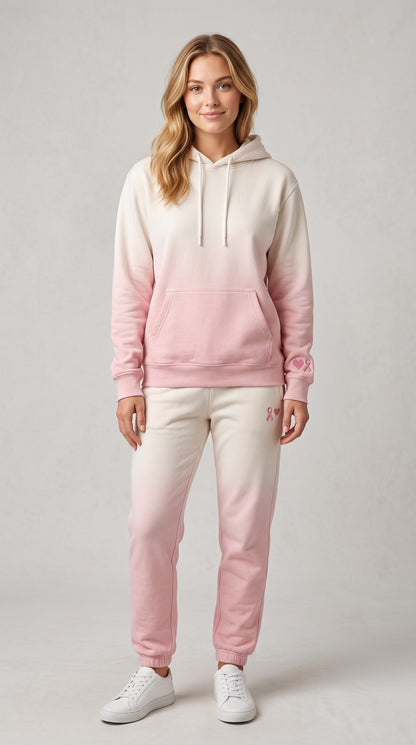 Pink Ribbon Hoodie & Sweatpants Set, Breast Cancer Awareness Tracksuit, Hope Support Outfit Hoodie & Sweatpants Set — 8 Styles