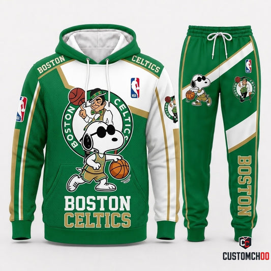 Snoopy NBA 30-Team Crossover Edition Tracksuit Set - Hoodie & Jogger Pants - Boston Celtics
