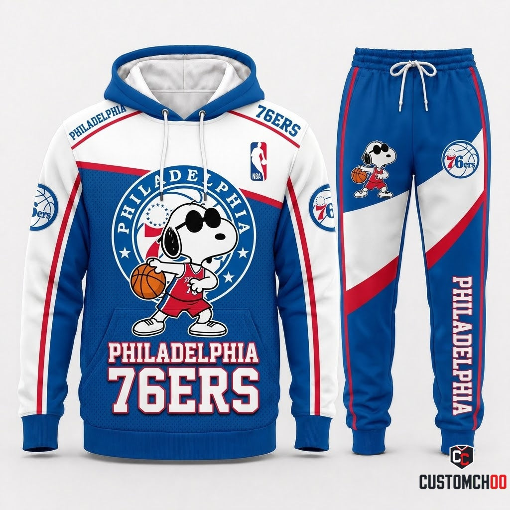 Snoopy NBA 30-Team Crossover Edition Tracksuit Set - Hoodie & Jogger Pants - Philadelphia 76ers