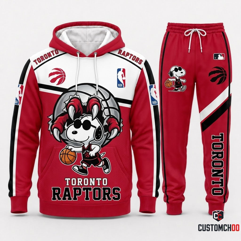 Snoopy NBA 30-Team Crossover Edition Tracksuit Set - Hoodie & Jogger Pants - Toronto Raptors