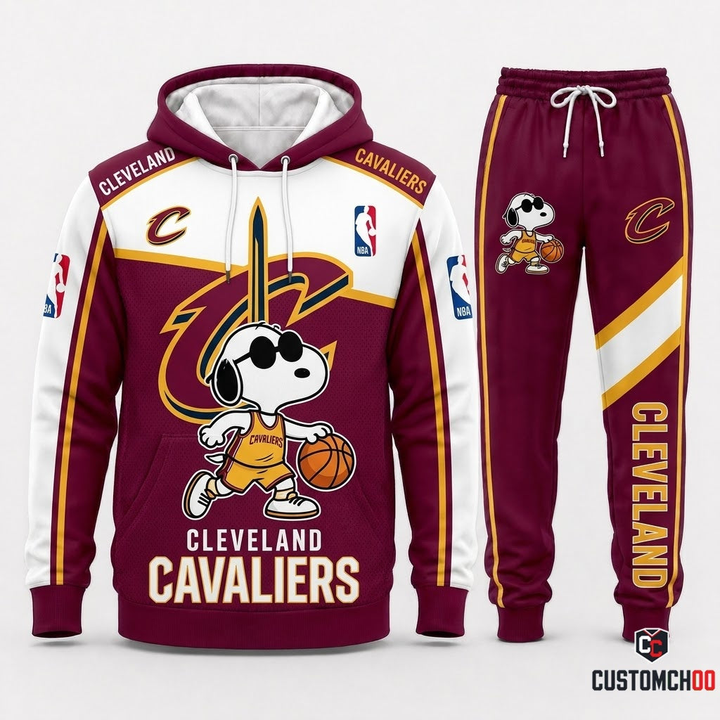 Snoopy NBA 30-Team Crossover Edition Tracksuit Set - Hoodie & Jogger Pants - Cleveland Cavaliers