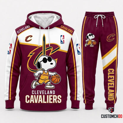 Snoopy NBA 30-Team Crossover Edition Tracksuit Set - Hoodie & Jogger Pants - Cleveland Cavaliers