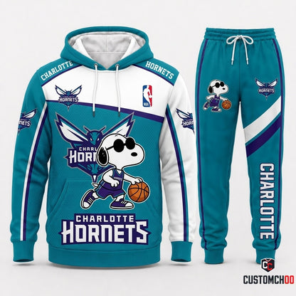 Snoopy NBA 30-Team Crossover Edition Tracksuit Set - Hoodie & Jogger Pants - Charlotte Hornets