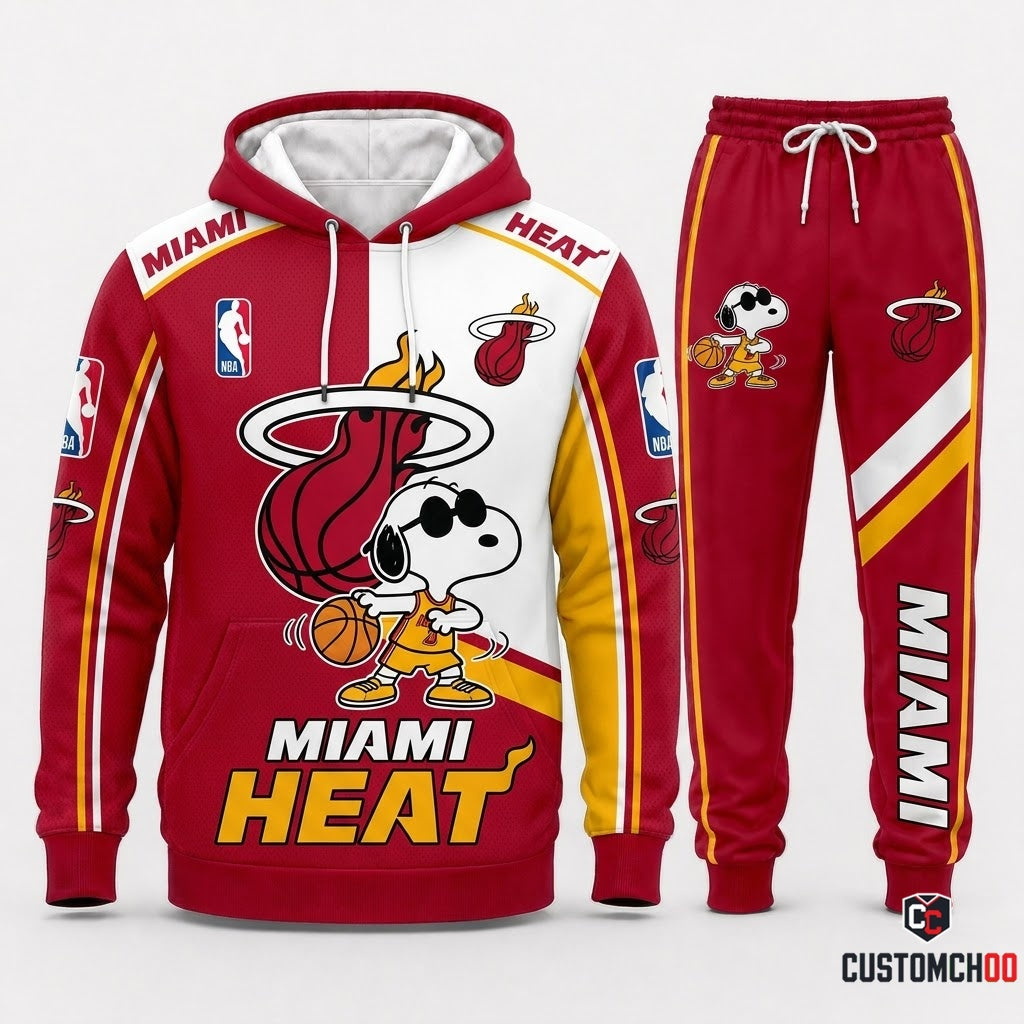 Snoopy NBA 30-Team Crossover Edition Tracksuit Set - Hoodie & Jogger Pants - Miami Heat