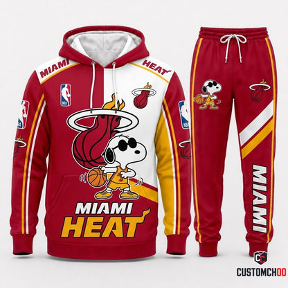 Snoopy NBA 30-Team Crossover Edition Tracksuit Set - Hoodie & Jogger Pants - Miami Heat