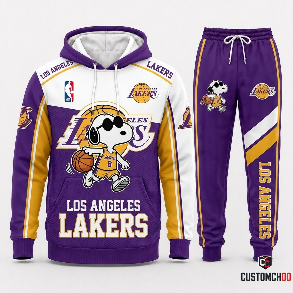 Snoopy NBA 30-Team Crossover Edition Tracksuit Set - Hoodie & Jogger Pants - Los Angeles Lakers