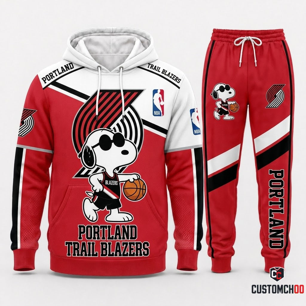 Snoopy NBA 30-Team Crossover Edition Tracksuit Set - Hoodie & Jogger Pants - Portland Trail Blazers