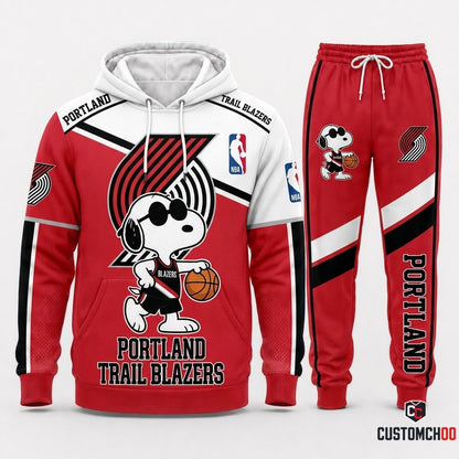 Snoopy NBA 30-Team Crossover Edition Tracksuit Set - Hoodie & Jogger Pants - Portland Trail Blazers