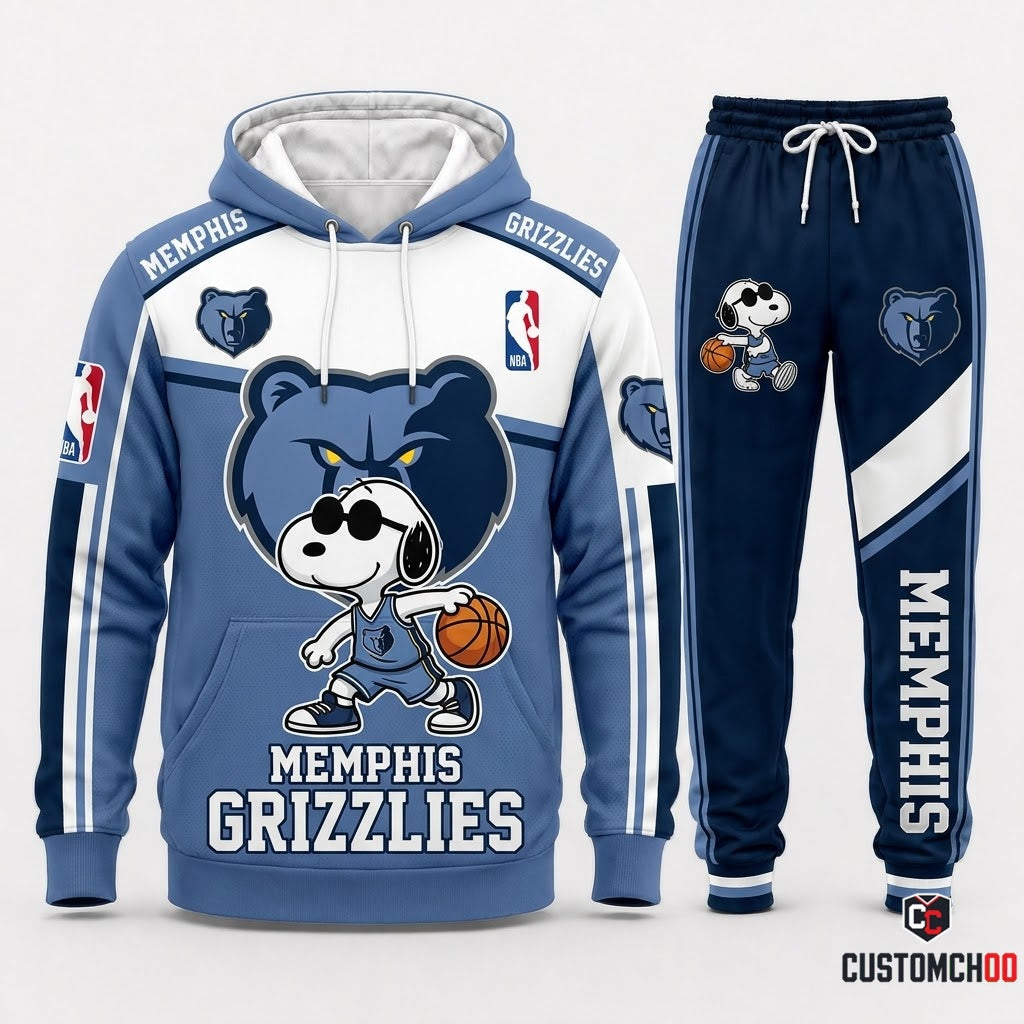 Snoopy NBA 30-Team Crossover Edition Tracksuit Set - Hoodie & Jogger Pants - Memphis Grizzlies