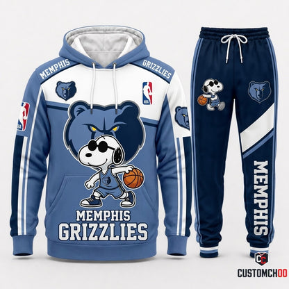 Snoopy NBA 30-Team Crossover Edition Tracksuit Set - Hoodie & Jogger Pants - Memphis Grizzlies