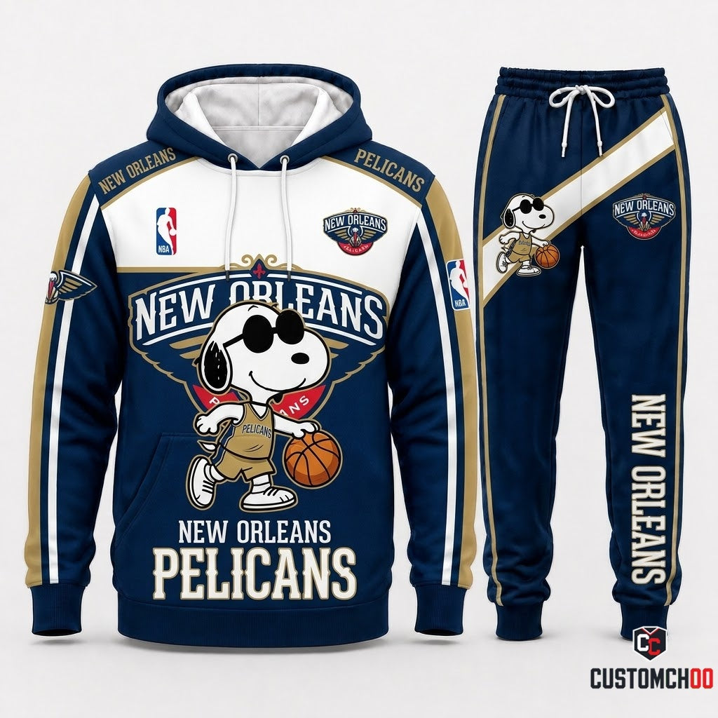 Snoopy NBA 30-Team Crossover Edition Tracksuit Set - Hoodie & Jogger Pants - New Orleans Pelicans