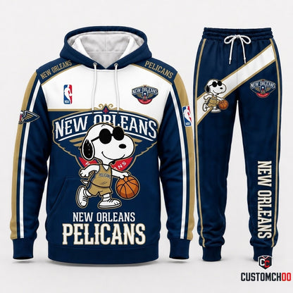 Snoopy NBA 30-Team Crossover Edition Tracksuit Set - Hoodie & Jogger Pants - New Orleans Pelicans