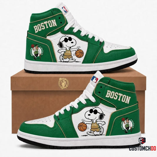 Snoopy NBA 30-Team Crossover Edition Canvas High Top Sneakers - Boston Celtics