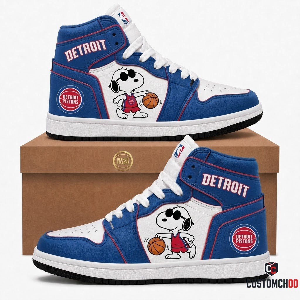 Snoopy NBA 30-Team Crossover Edition Canvas High Top Sneakers - Detroit Pistons