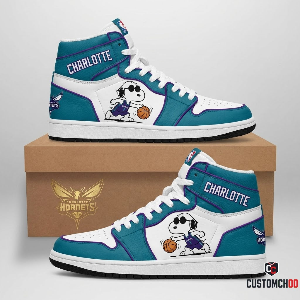 Snoopy NBA 30-Team Crossover Edition Canvas High Top Sneakers - Charlotte Hornets