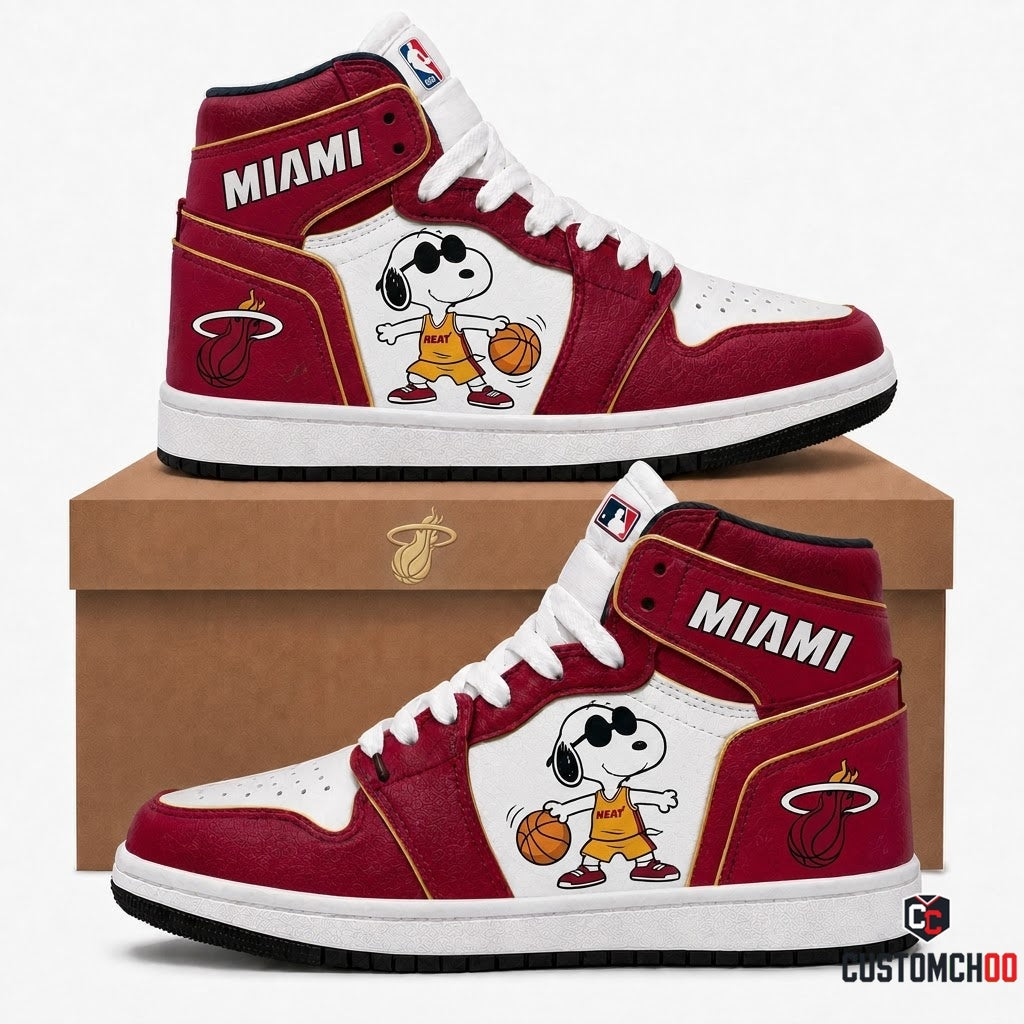 Snoopy NBA 30-Team Crossover Edition Canvas High Top Sneakers - Miami Heat