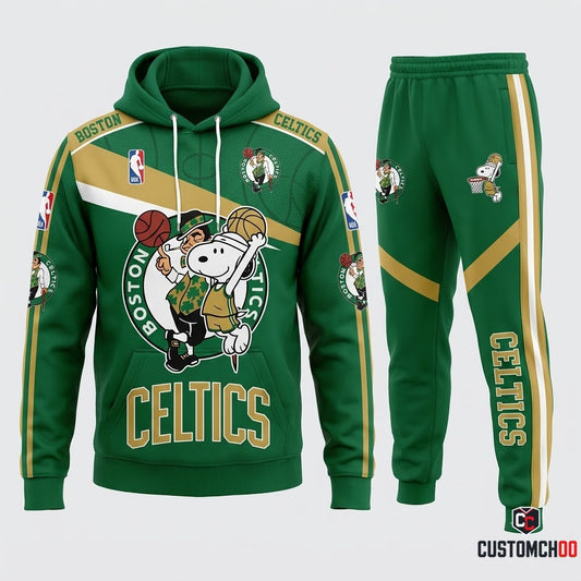 Snoopy NBA 30-Team Slam Dunk Edition Tracksuit Set - Hoodie & Jogger Pants - Boston Celtics