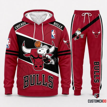 Snoopy NBA 30-Team Slam Dunk Edition Tracksuit Set - Hoodie & Jogger Pants - Chicago Bulls