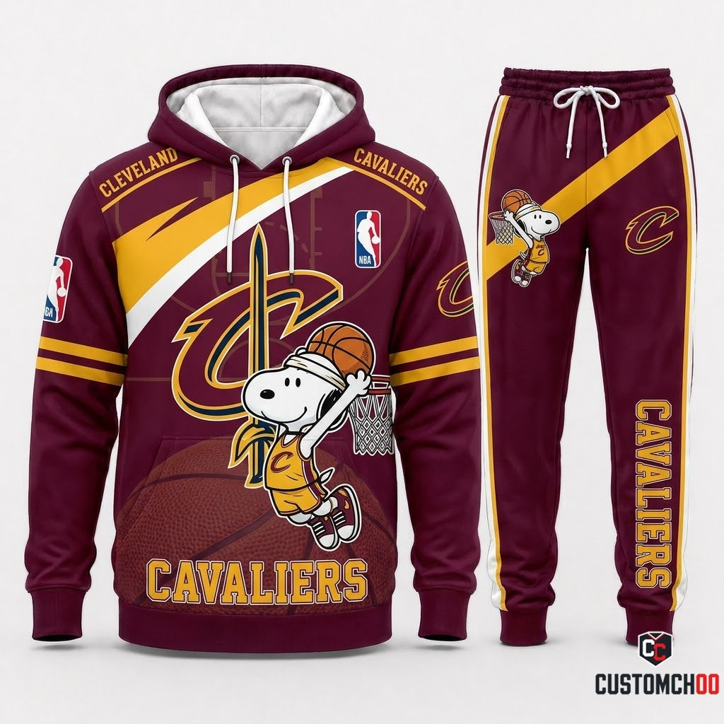 Snoopy NBA 30-Team Slam Dunk Edition Tracksuit Set - Hoodie & Jogger Pants - Cleveland Cavaliers