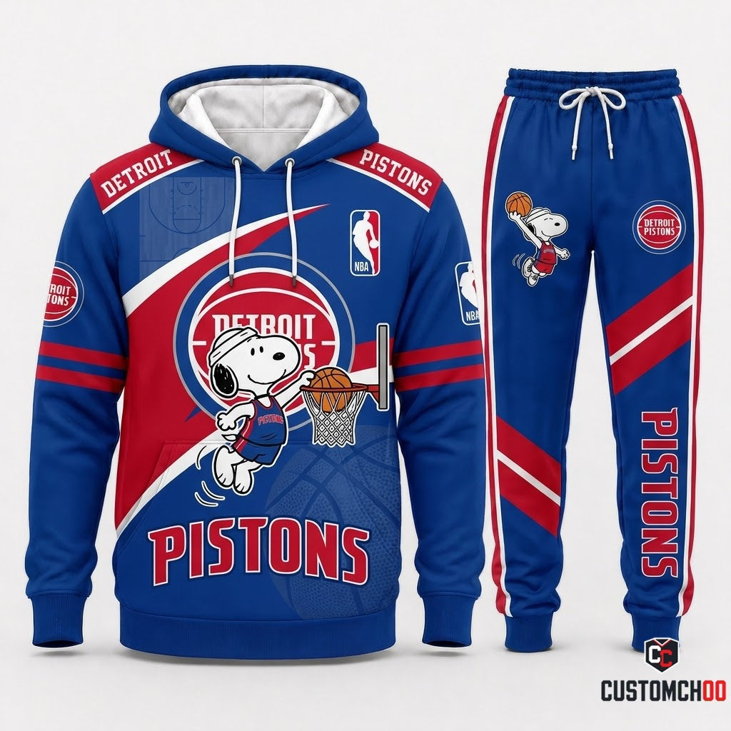 Snoopy NBA 30-Team Slam Dunk Edition Tracksuit Set - Hoodie & Jogger Pants - Detroit Pistons