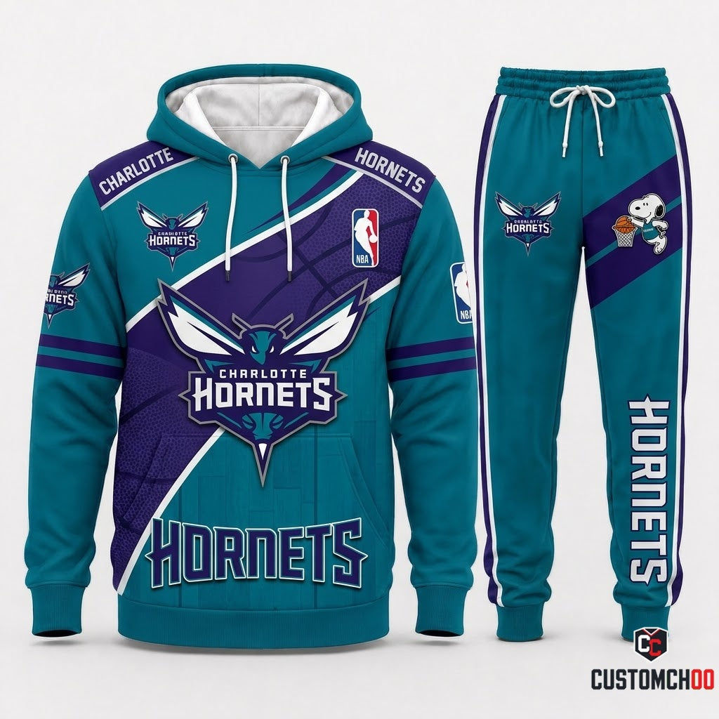 Snoopy NBA 30-Team Slam Dunk Edition Tracksuit Set - Hoodie & Jogger Pants - Charlotte Hornets
