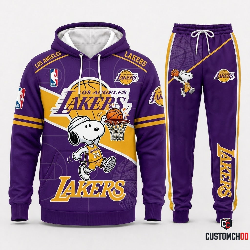 Snoopy NBA 30-Team Slam Dunk Edition Tracksuit Set - Hoodie & Jogger Pants - Los Angeles Lakers